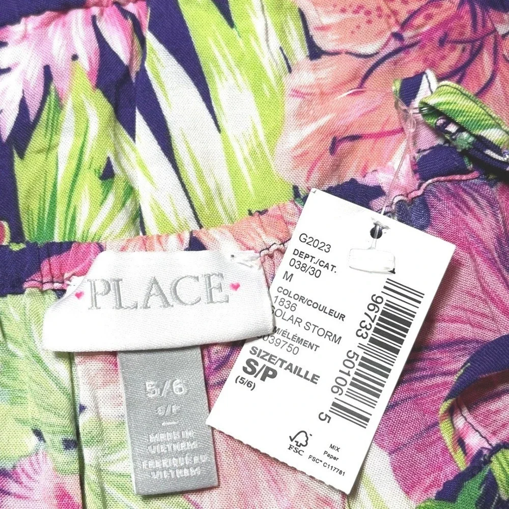 The‎ Children's Place Romper 5/6 Navy Pink NWT Tropical Cold Shoulder Floral